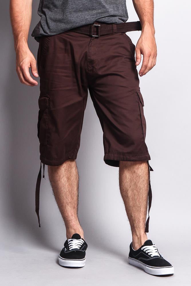 Solid Color Ripstop Belted Cargo Shorts