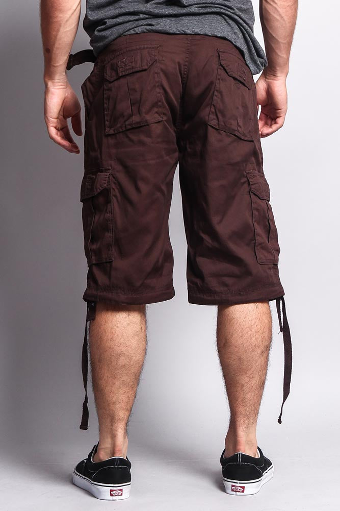 Solid Color Ripstop Belted Cargo Shorts