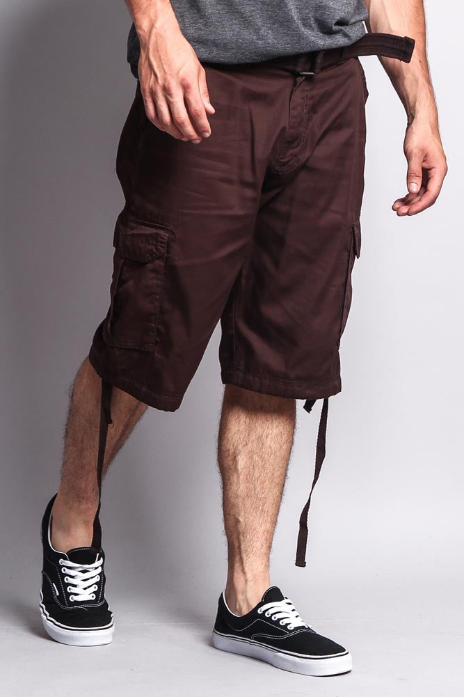 Solid Color Ripstop Belted Cargo Shorts