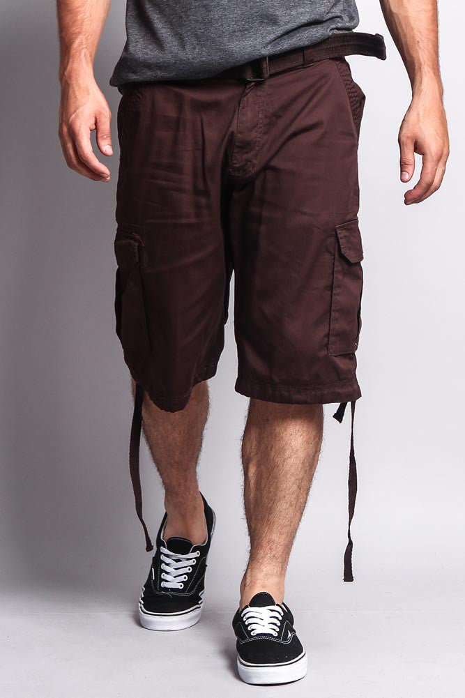 Solid Color Ripstop Belted Cargo Shorts