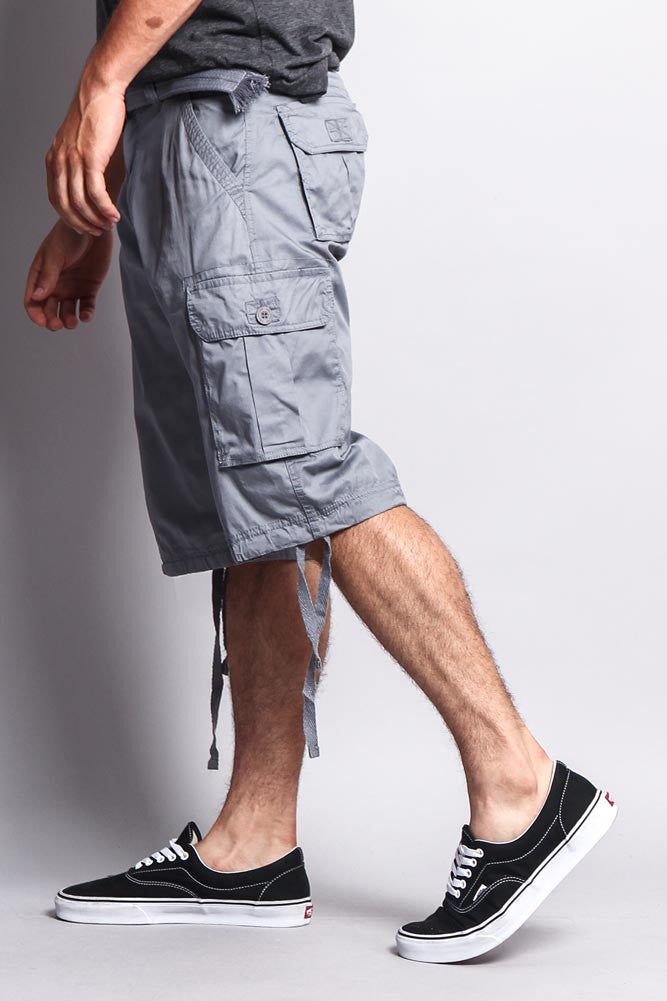 Solid Color Ripstop Belted Cargo Shorts