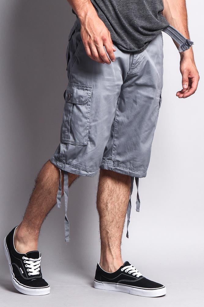 Solid Color Ripstop Belted Cargo Shorts