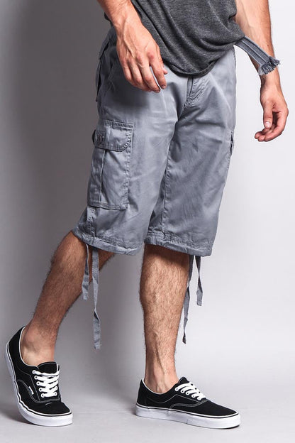 Solid Color Ripstop Belted Cargo Shorts