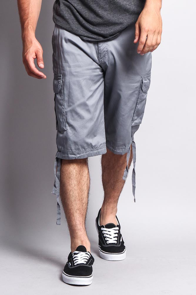 Solid Color Ripstop Belted Cargo Shorts