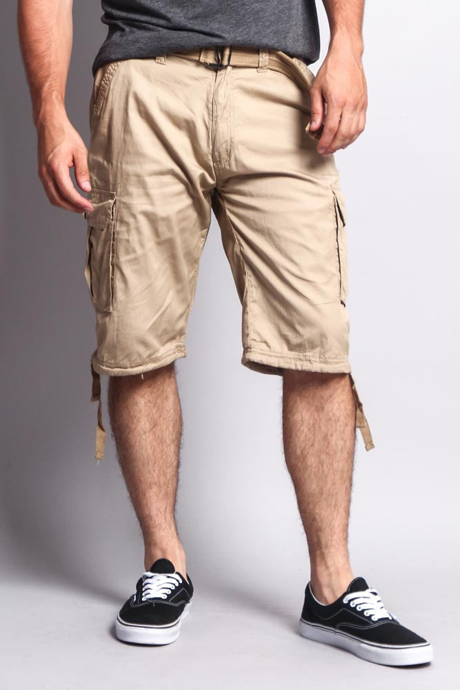 Solid Color Ripstop Belted Cargo Shorts