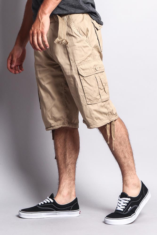 Solid Color Ripstop Belted Cargo Shorts