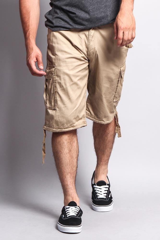 Solid Color Ripstop Belted Cargo Shorts