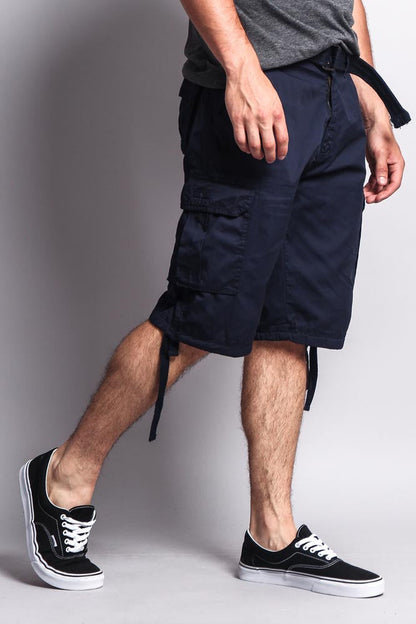 Solid Color Ripstop Belted Cargo Shorts