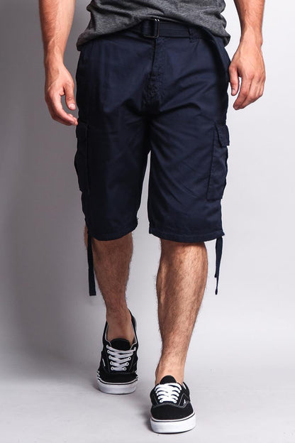 Solid Color Ripstop Belted Cargo Shorts