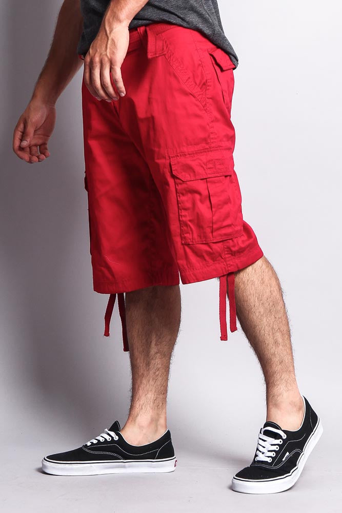 Solid Color Ripstop Belted Cargo Shorts