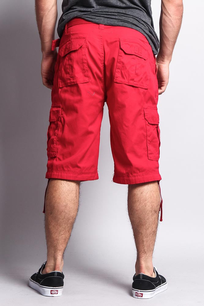 Solid Color Ripstop Belted Cargo Shorts