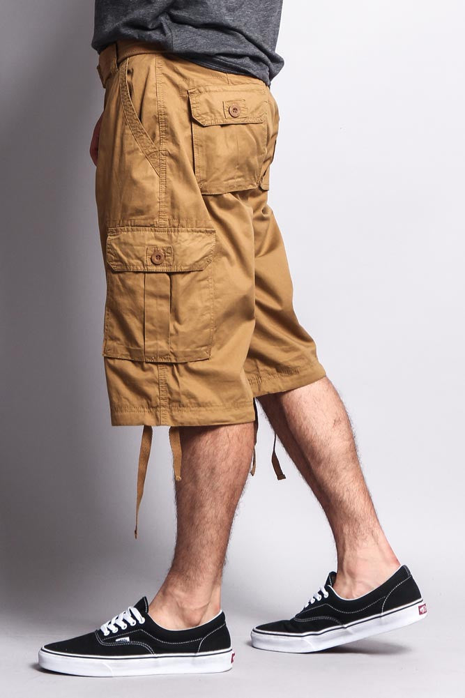 Solid Color Ripstop Belted Cargo Shorts