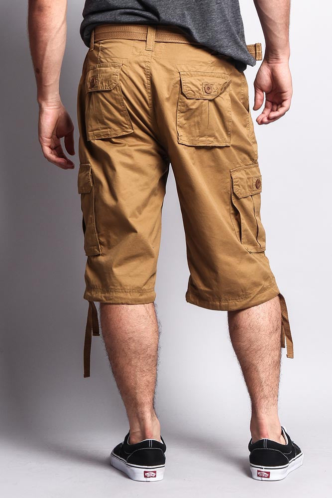 Solid Color Ripstop Belted Cargo Shorts