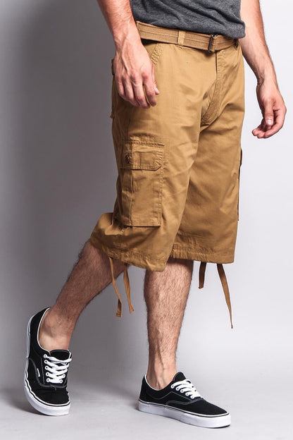 Solid Color Ripstop Belted Cargo Shorts