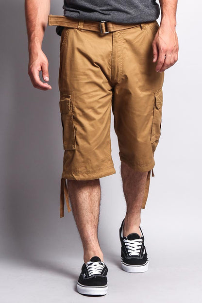 Solid Color Ripstop Belted Cargo Shorts