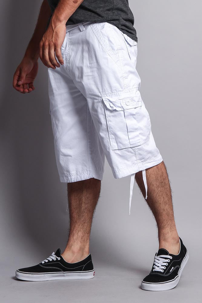 Solid Color Ripstop Belted Cargo Shorts