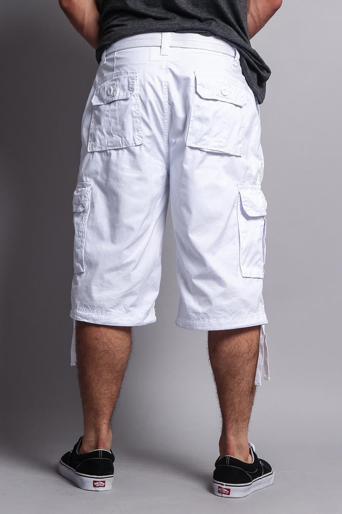 Solid Color Ripstop Belted Cargo Shorts
