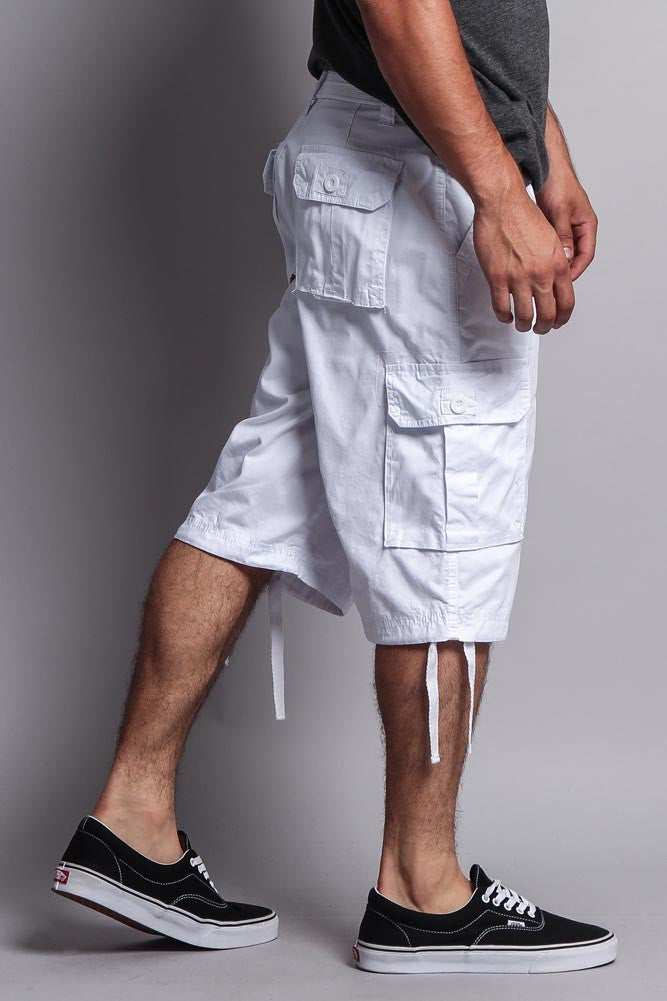 Solid Color Ripstop Belted Cargo Shorts
