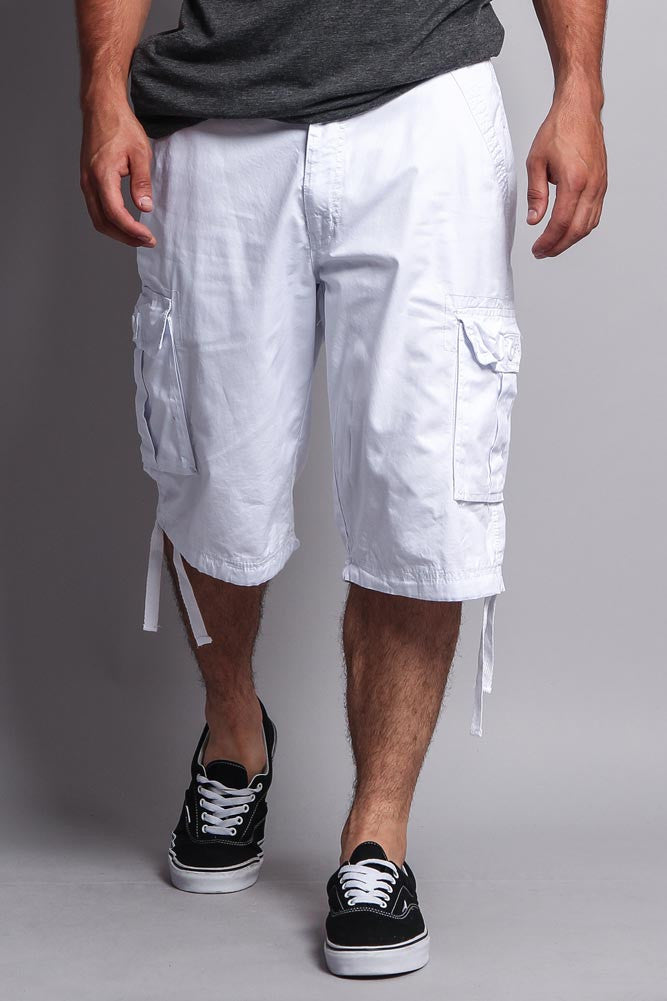 Solid Color Ripstop Belted Cargo Shorts