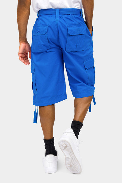 Solid Color Ripstop Belted Cargo Shorts