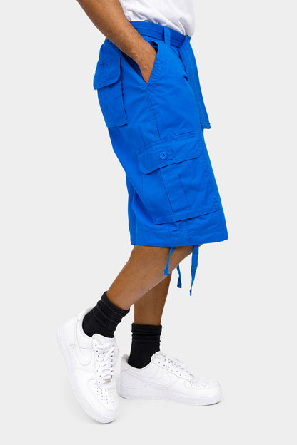 Solid Color Ripstop Belted Cargo Shorts