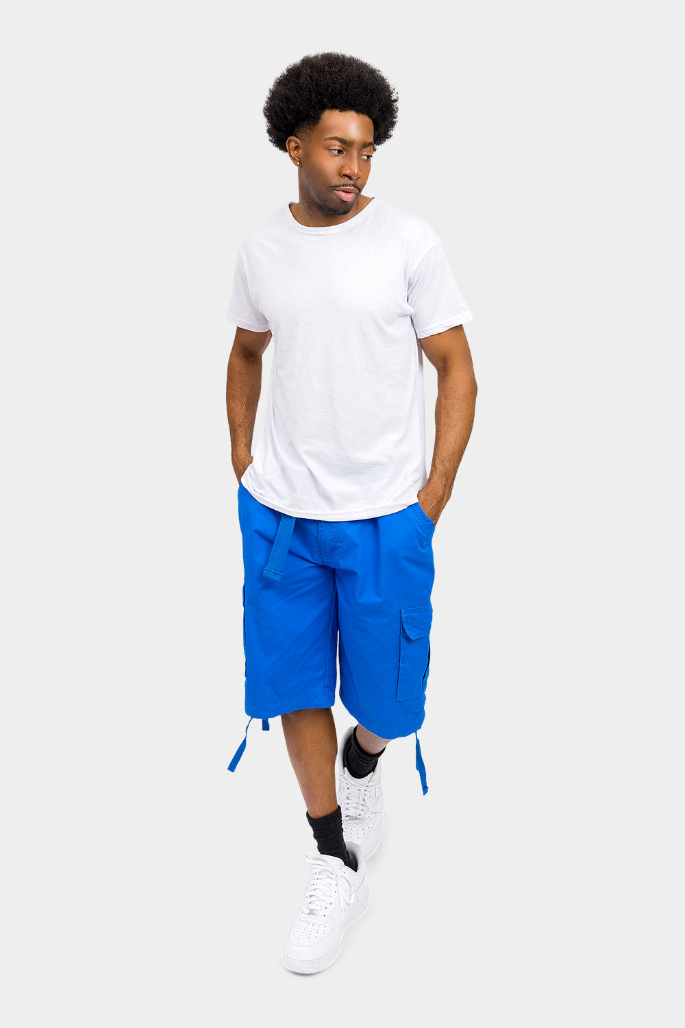 Solid Color Ripstop Belted Cargo Shorts