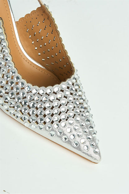 Seriea Mirror Encrusted Slingback Court Shoes in Silver