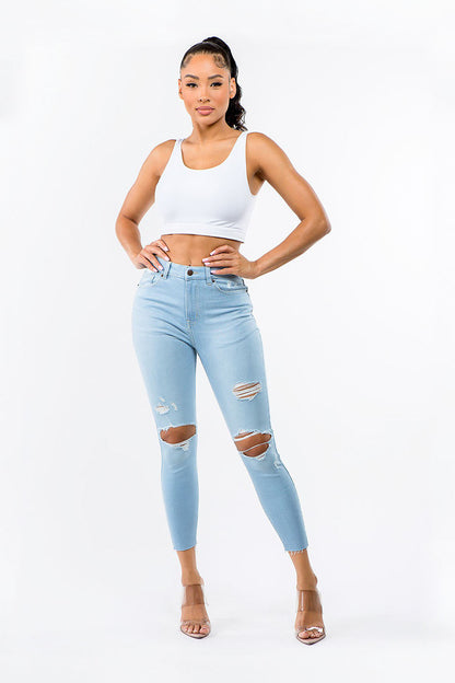 Women's Essential High Rise Distressed Skinny Jeans