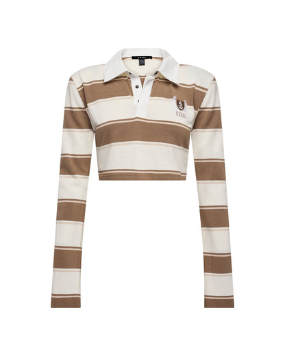 ACADEMY LS POLO SHIRT TAN STRIPE