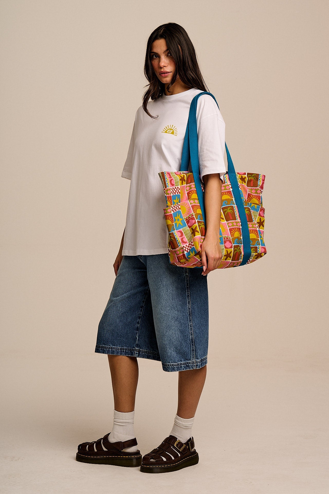 Teo - Cotton Beach Bag in Coastal Tile