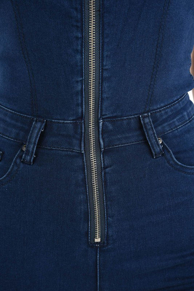Women's Denim Strapless Zip Up Romper