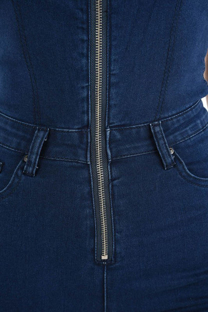 Women's Denim Strapless Zip Up Romper