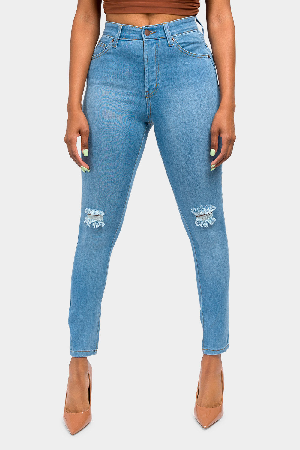 Essential High Waist Knee Slit Jeans
