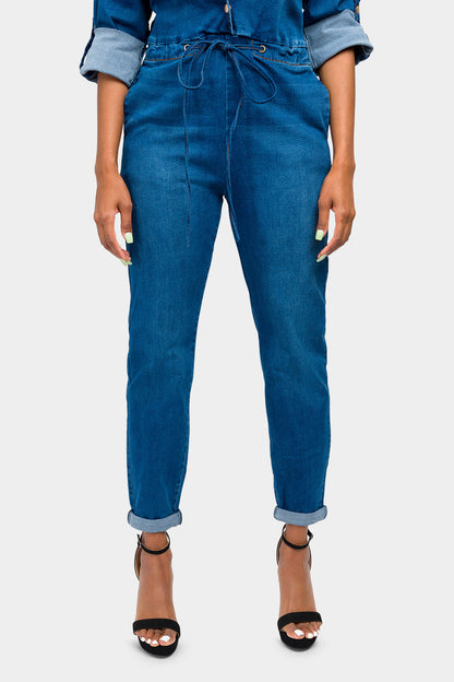 Loose Chain Back Denim Jumpsuit