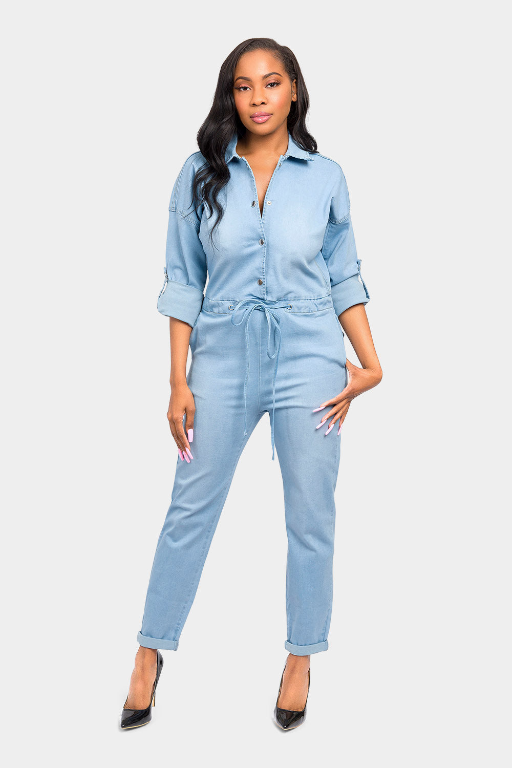 Loose Chain Back Denim Jumpsuit