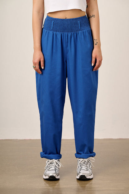 Alexa - Cotton Trousers in Strong Blue
