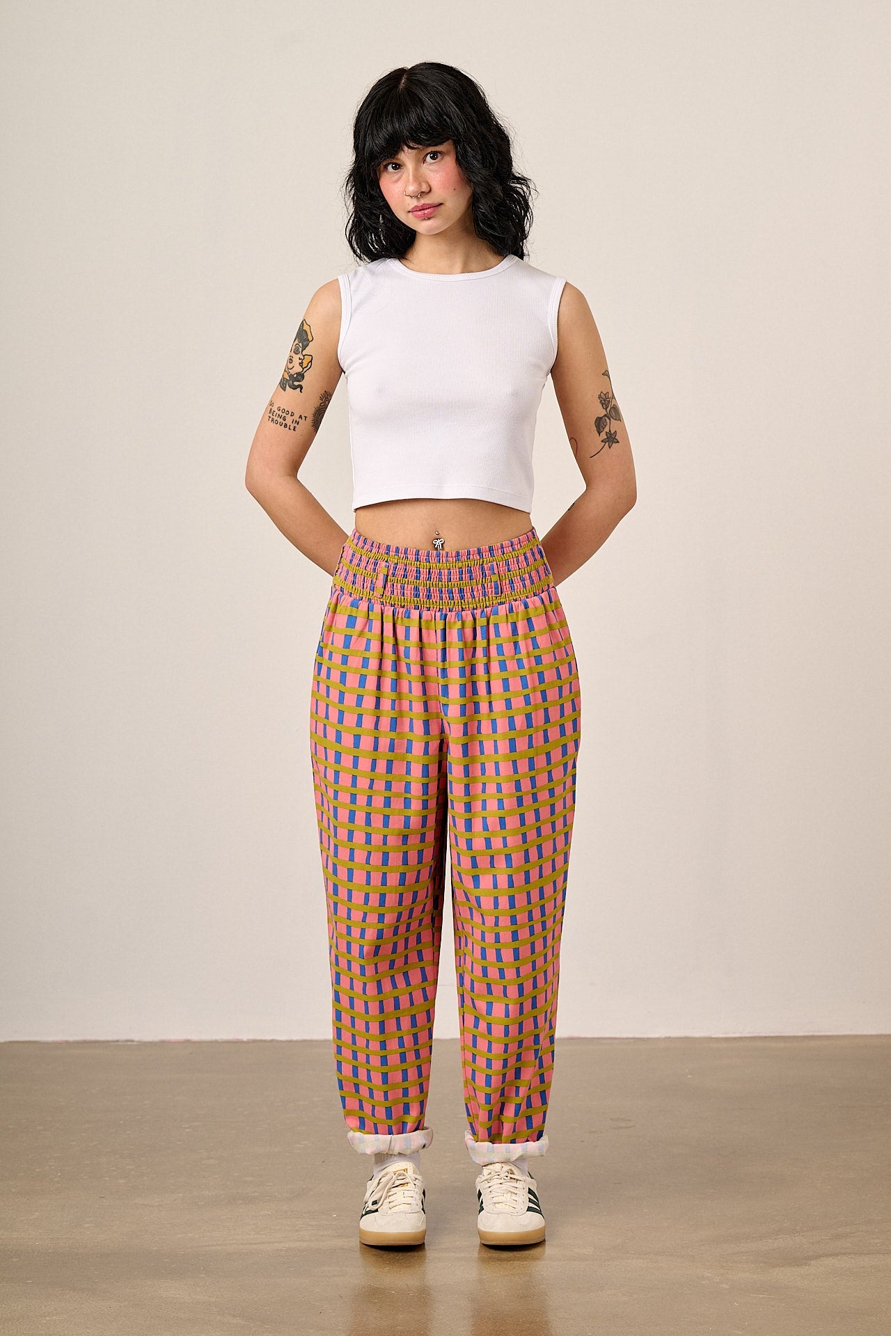 Alexa - Cotton Trousers in Pink Check