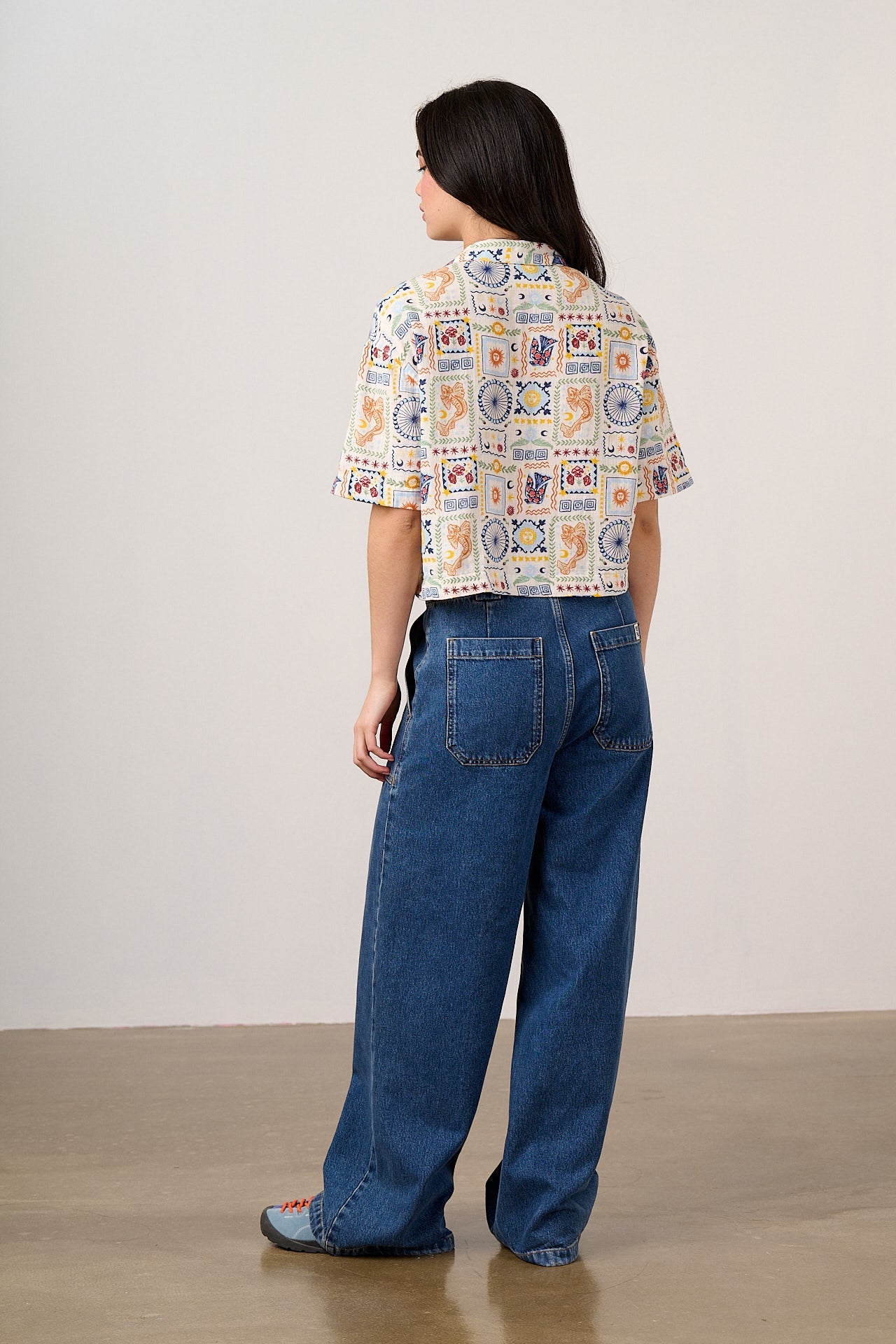 Alfie - Cotton Shirt in Ecru Cosmic Folk Tile