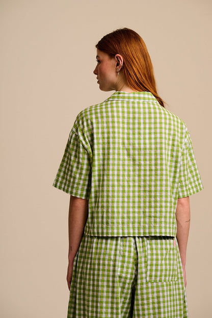 Alfie - Cotton Shirt in Green & White Tulip Gingham