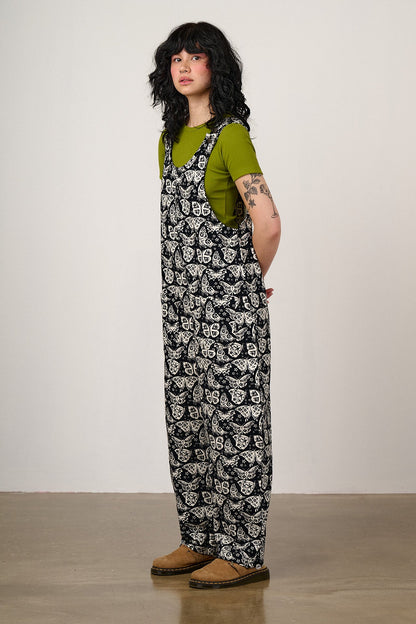 Ara - Cotton Dungarees in Black & White Butterfly Print