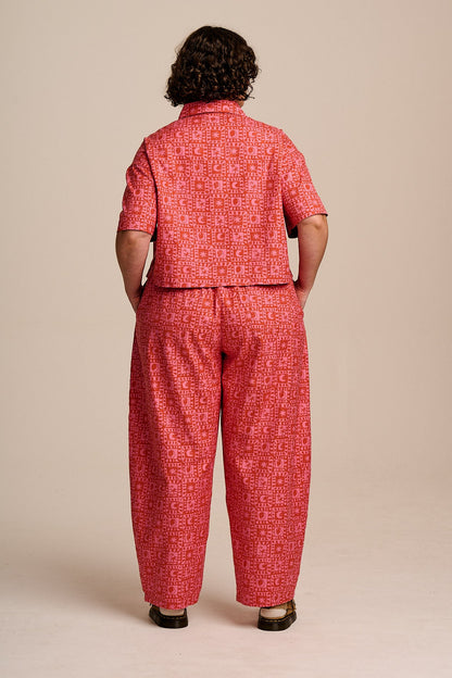 Archer - Cotton Shirt In Pink & Red Lunar Checkerboard