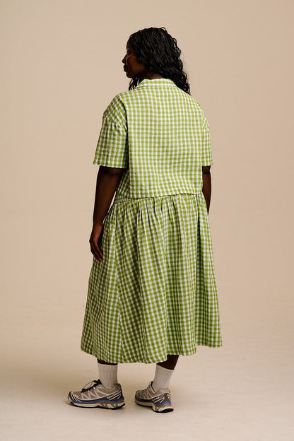 Alfie - Cotton Shirt in Green & White Tulip Gingham