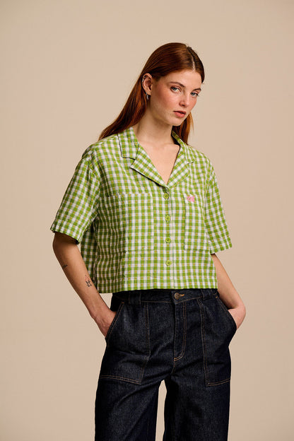 Alfie - Cotton Shirt in Green & White Tulip Gingham