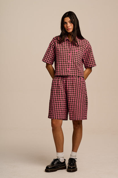 Madero - Cotton Shorts in Pink & Green Gingham