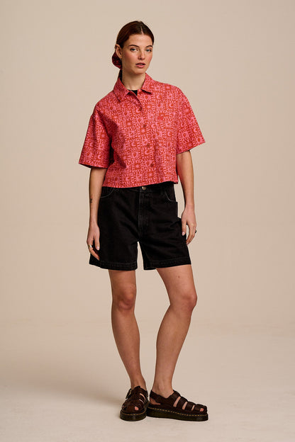 Archer - Cotton Shirt In Pink & Red Lunar Checkerboard