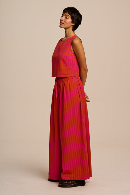 Arden - Cotton & Linen Shell Top in Pink & Orange Stripe