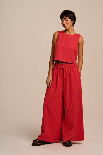 Arden - Cotton & Linen Shell Top in Pink & Orange Stripe