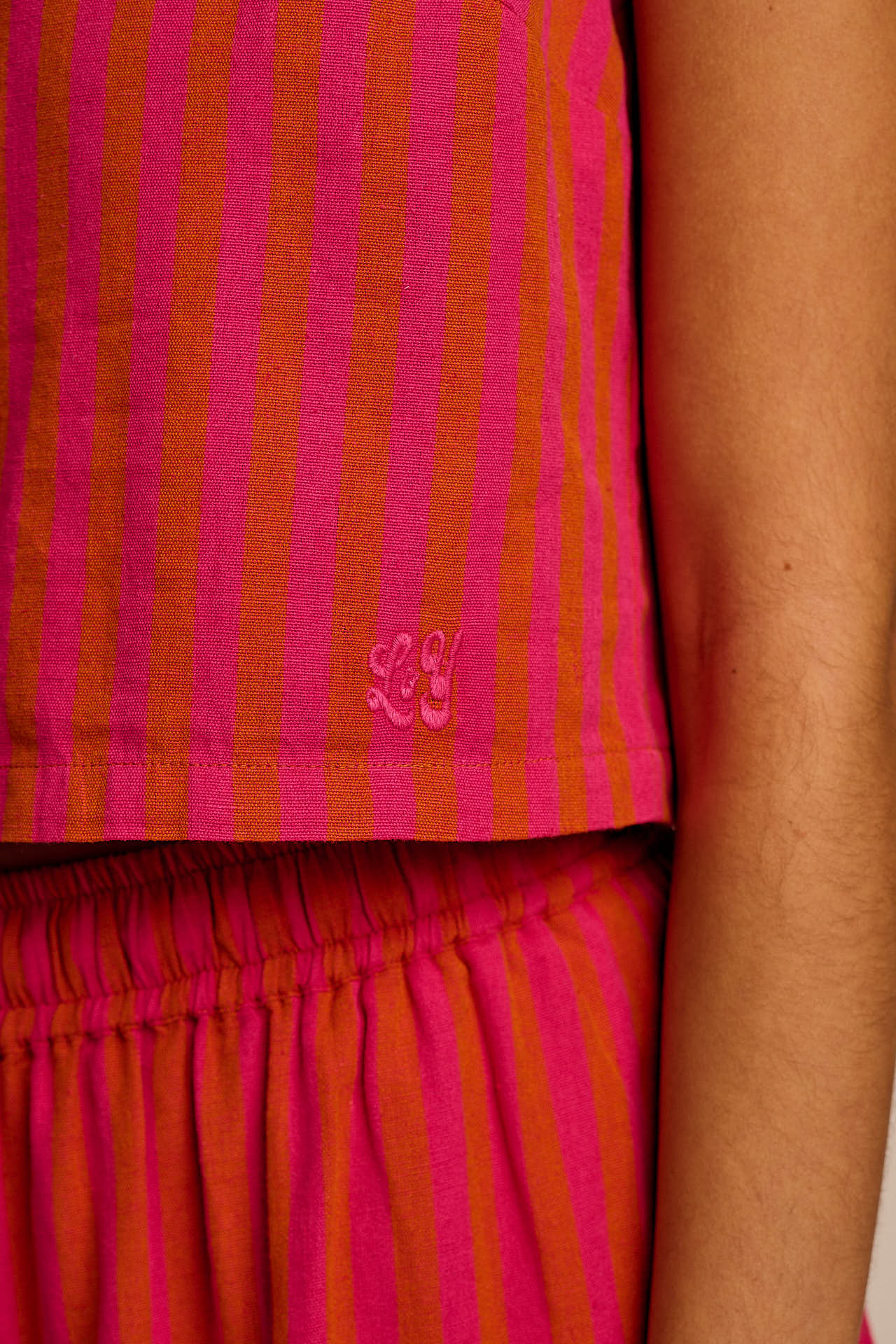 Arden - Cotton & Linen Shell Top in Pink & Orange Stripe