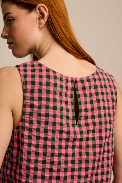 Arden - Cotton Shell Top in Pink & Green Check