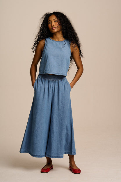 Chase - Cotton Culotte Trousers in Light Blue
